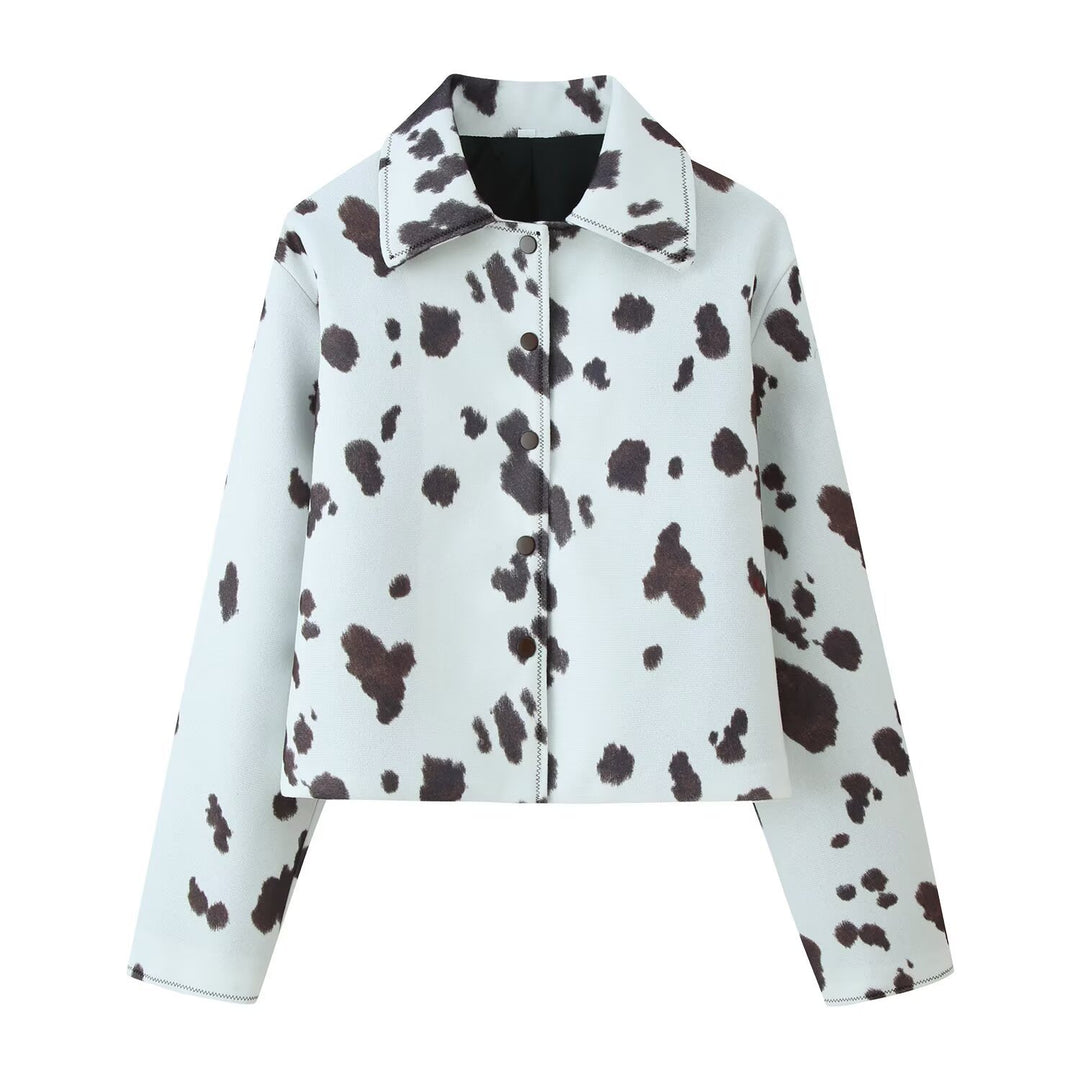 Damen modische Jacke mit einzigartigem Kuhmuster Drune
