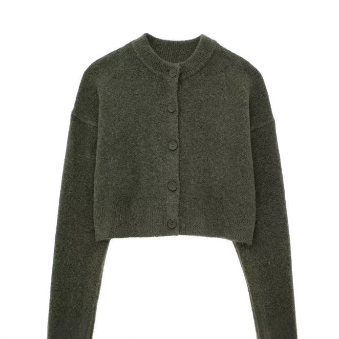 Damen kurze Strickjacke mit Knopfleiste und elegantem Rundhalsausschnitt Drune