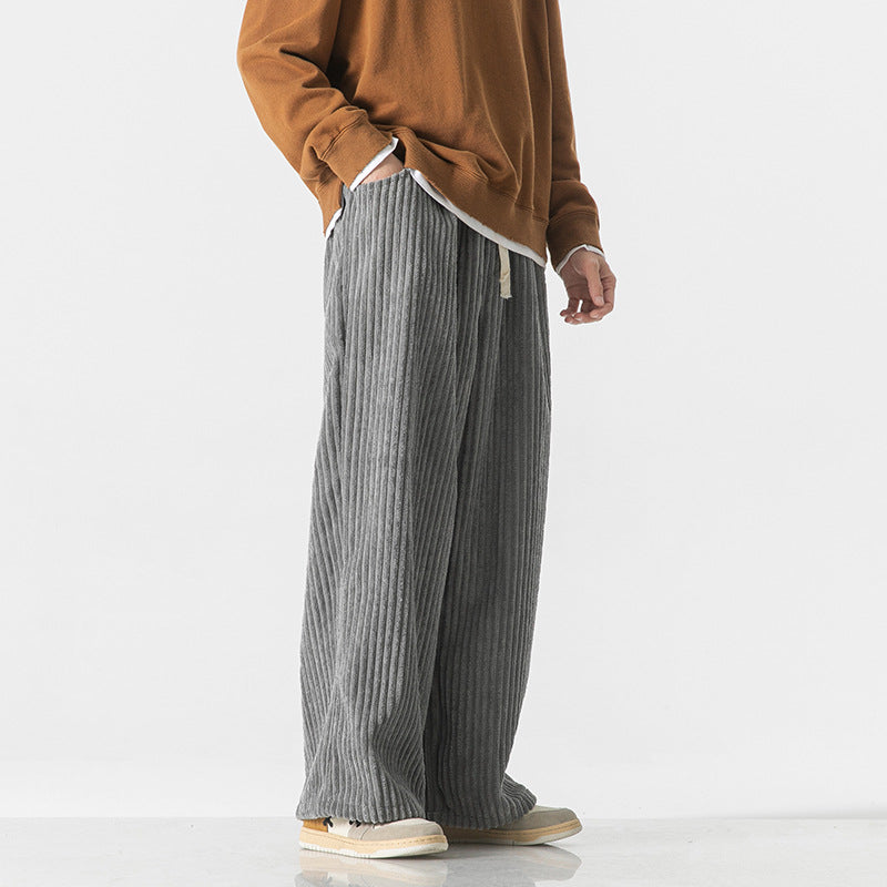 Herren Weit geschnittene Cordhose mit Tunnelzugbund und markanter Rippenstruktur Drune