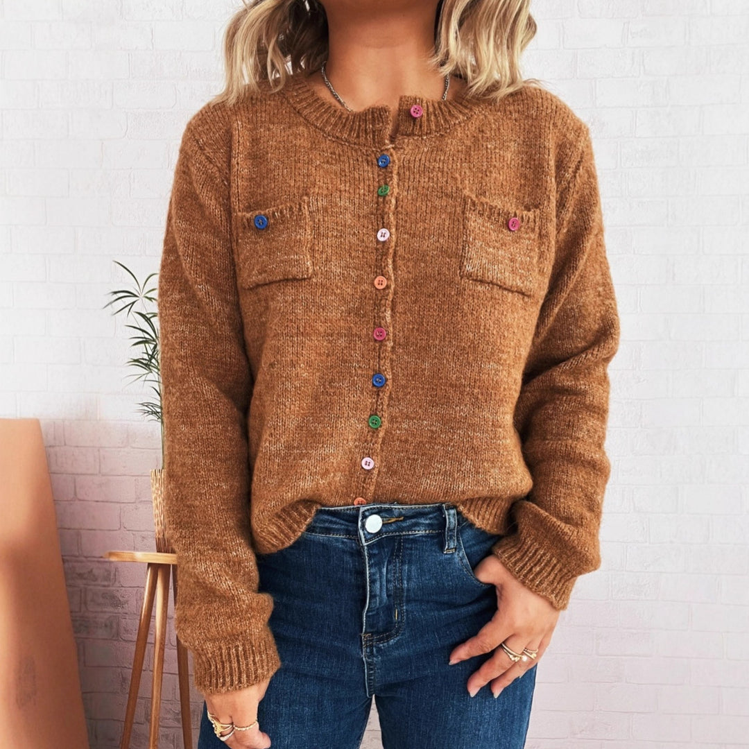 Damen Strickjacke mit bunten Knopfdetails und praktischen Taschen Drune