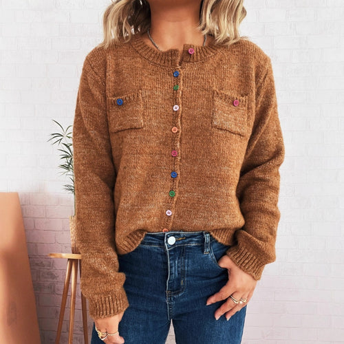 Damen Strickjacke mit bunten Knopfdetails und praktischen Taschen Drune