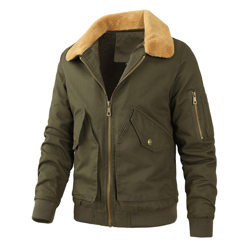Herren Aviatorjacke mit Sherpa-Kragen, robustem Canvas und Mehrfachtaschen Drune