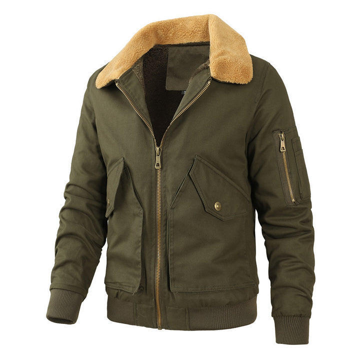 Herren Aviatorjacke mit Sherpa-Kragen, robustem Canvas und Mehrfachtaschen Drune