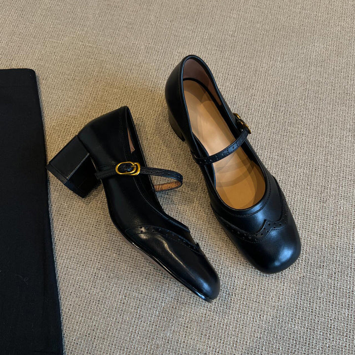 Damen elegante Mary Janes mit modischem Riemen und hochwertiger Ledersohle Drune