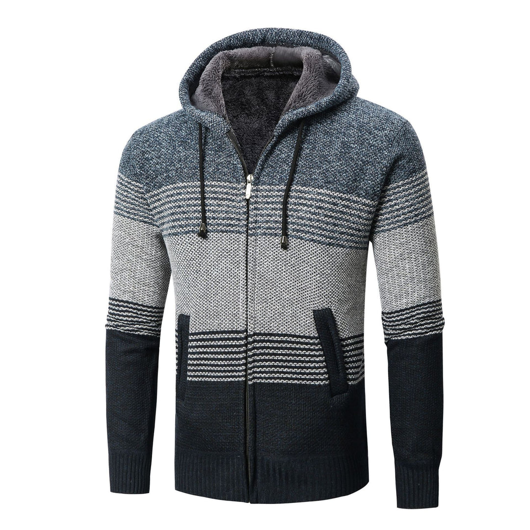 Herren Strickjacke mit Kapuze und modernen Blockstreifen Drune