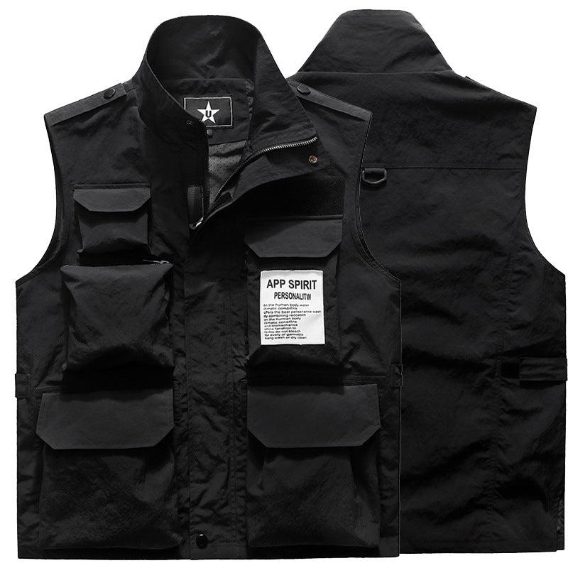 Herren Multifunktionale Mehrfachtaschen-Weste mit Stehkragen Drune