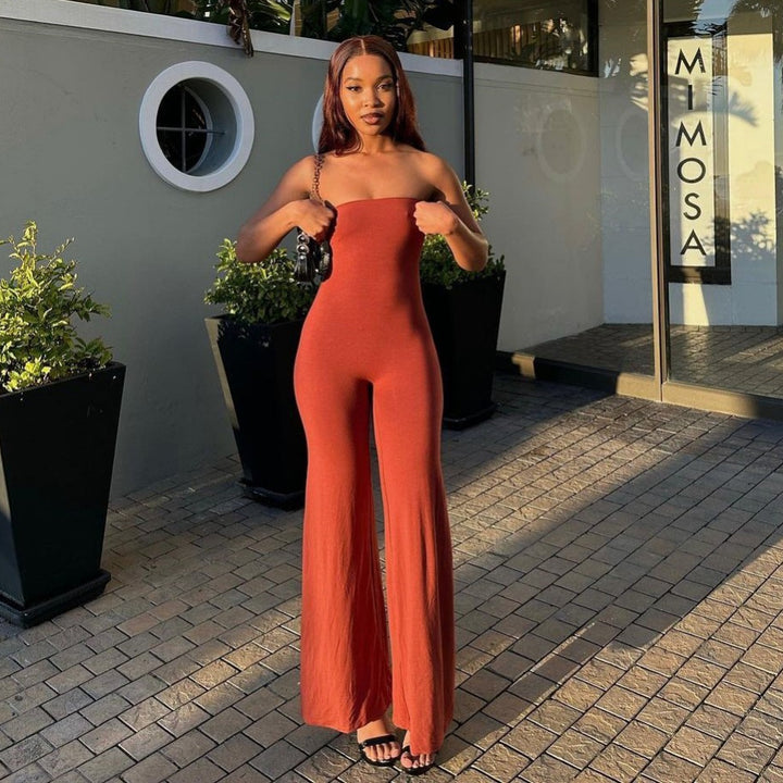 Damen elegantes Jumpsuit im lässigen Design mit Bandeau-Oberteil und weitem Bein Drune