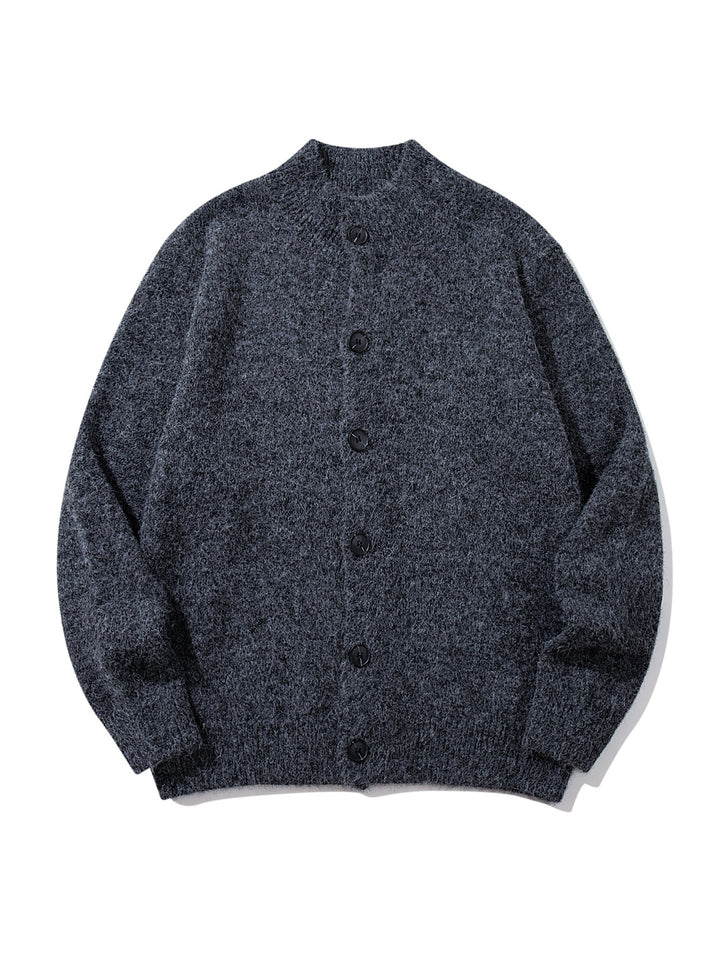 Unisex Grobgestrickte Bouclé-Cardigan mit Stehkragen und Knopfleiste Drune