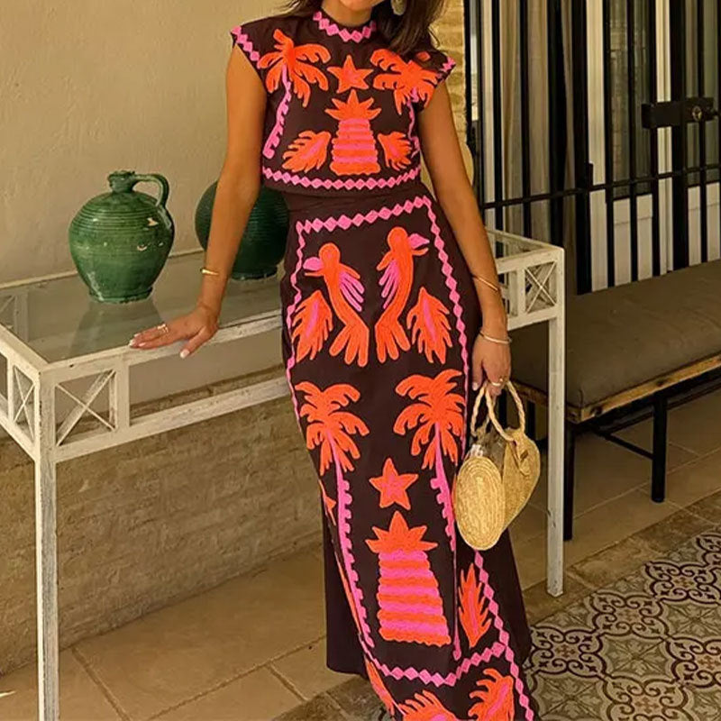Damen Maxikleid mit lebhaftem, künstlerischem Muster und elegantem Schnitt Drune