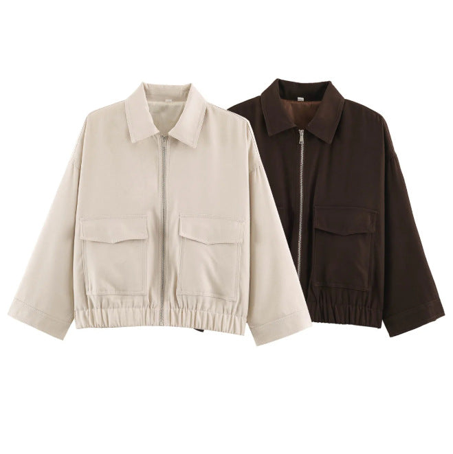 Damen Boxy Kurzblouson mit aufgesetzten Pattentaschen und Gummizugsaum Drune