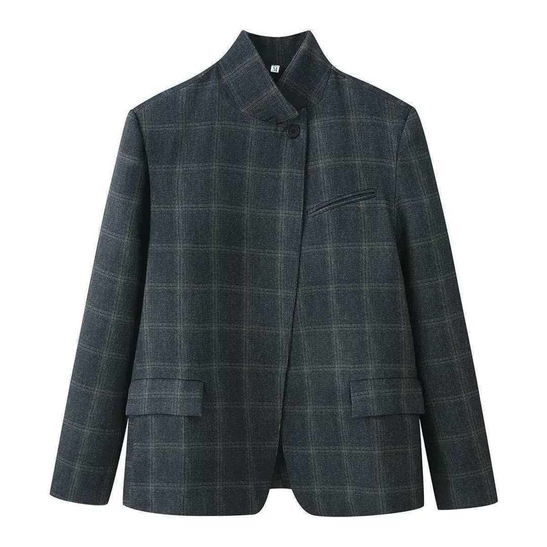 Damen elegante kariert Blazerjacke Drune