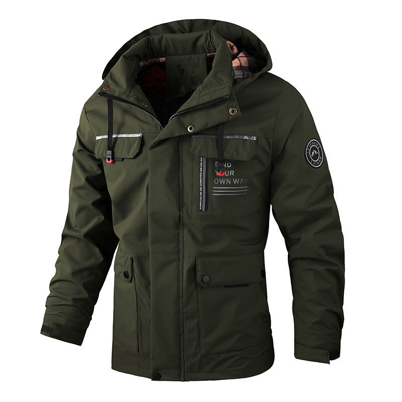 Herren wasserabweisender Utility‑Parka mit Kapuze, Mehrfach‑Taschen und Windschutz Drune