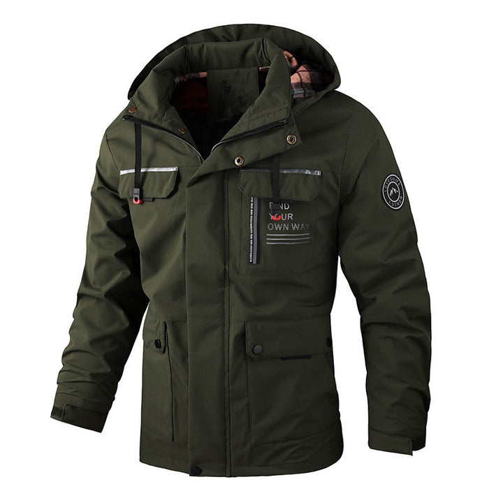 Herren wasserabweisender Utility‑Parka mit Kapuze, Mehrfach‑Taschen und Windschutz Drune