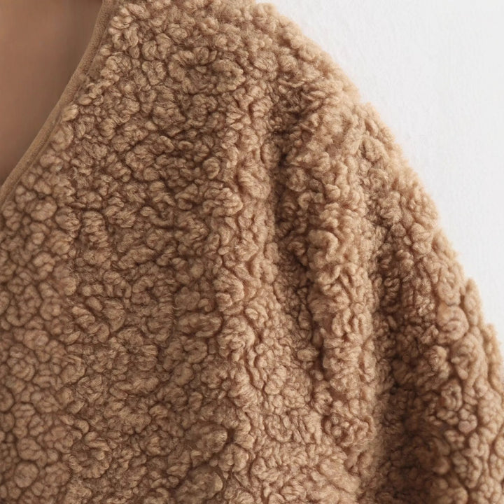 Damen kuschelige Teddyjacke mit Reißverschluss und praktischen Taschen Drune