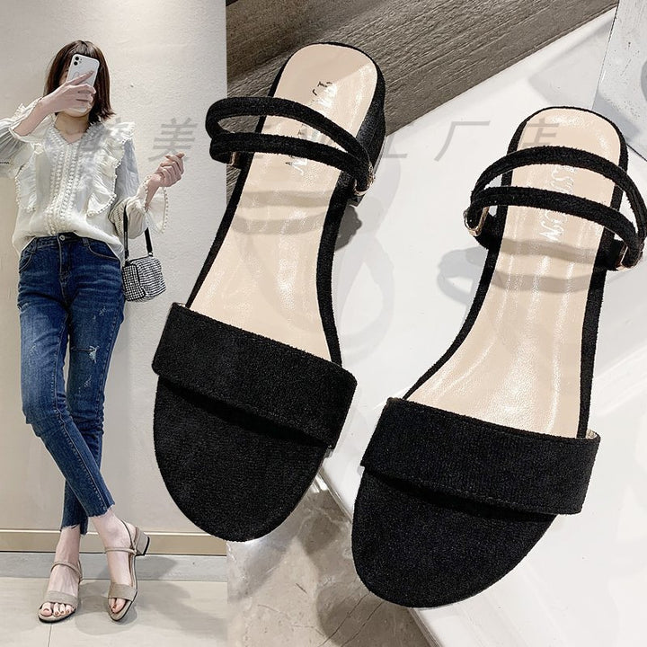 Damen Komfort-Sandalen mit elegantem Blockabsatz und modischen Doppelriemen Drune