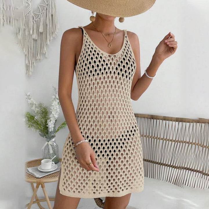 Damen gehäkeltes Strandkleid mit transparentem Netzdesign Drune