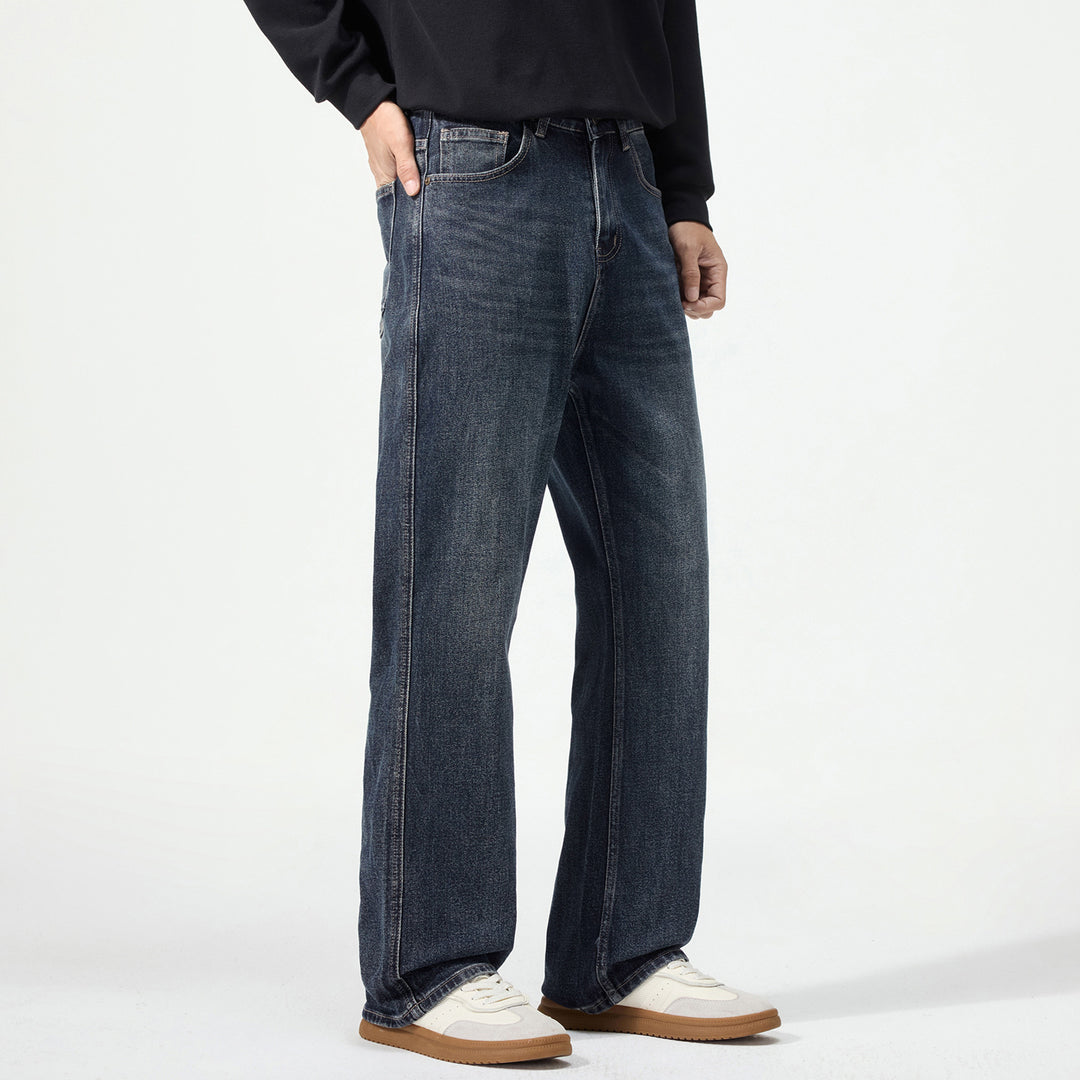 Herren Weitgeschnittene Denimjeans mit mittlerer Leibhöhe und Used-Optik Drune