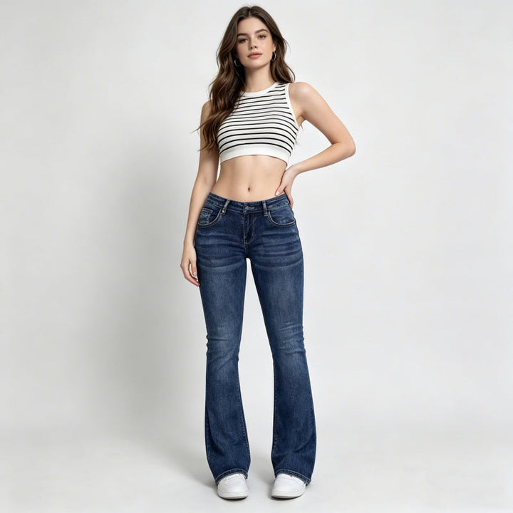 Damen Flared Jeans im klassischen 70er Jahre Look mit hoher Taille Drune