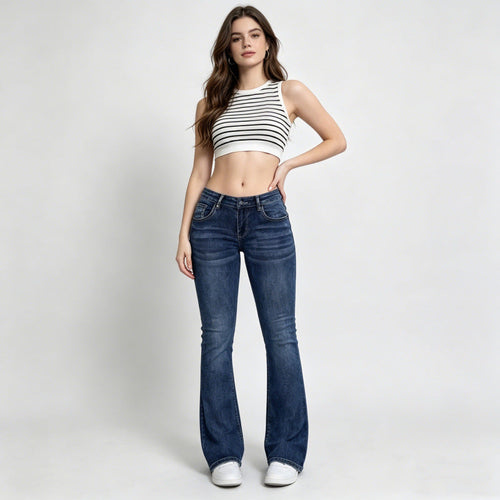 Damen Flared Jeans im klassischen 70er Jahre Look mit hoher Taille Drune
