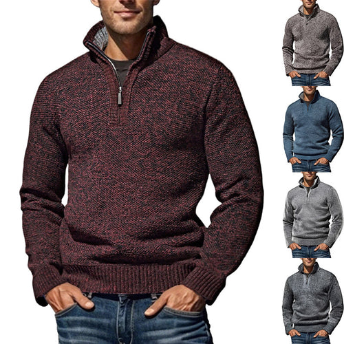 Herren nan grobgestrickter Strickpullover mit halbem Reißverschluss und hohem Stehkragen Drune