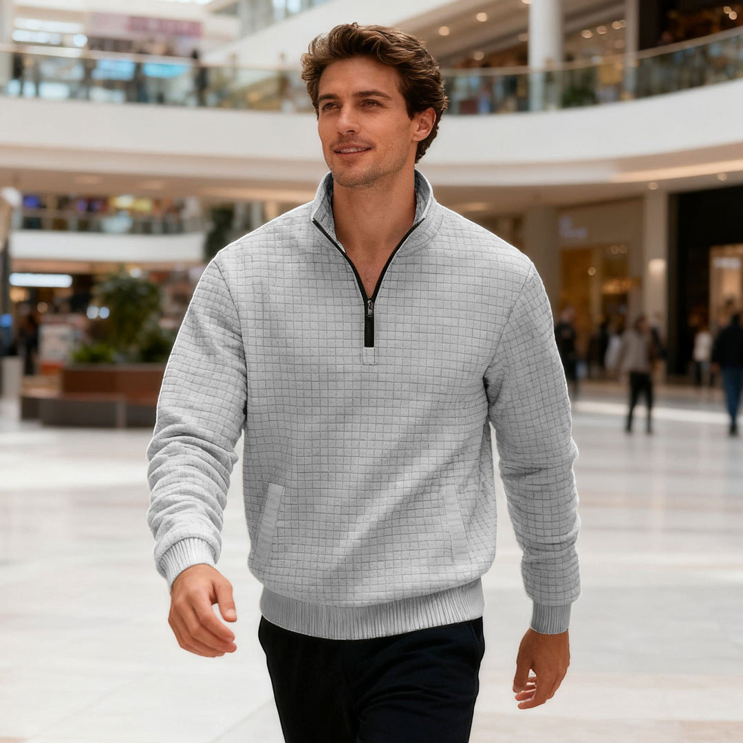 Herren nan gesteppter Halbzip-Sweater mit quadratischer Waffelstruktur und Kängurutasche Drune