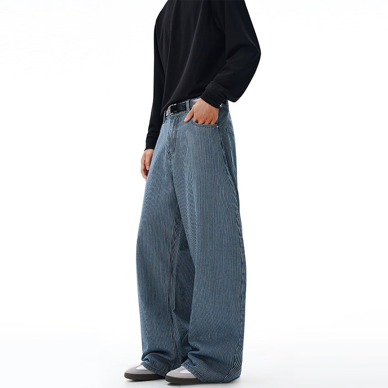 Herren Extraweite Pinstripe‑Palazzohose mit tiefem Schritt und fließender Silhouette Drune