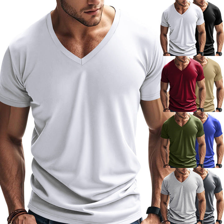 Herren nan V-Ausschnitt-T-Shirt aus Stretchbaumwolle mit ergonomischem Schulterschnitt und flachem Saum Drune