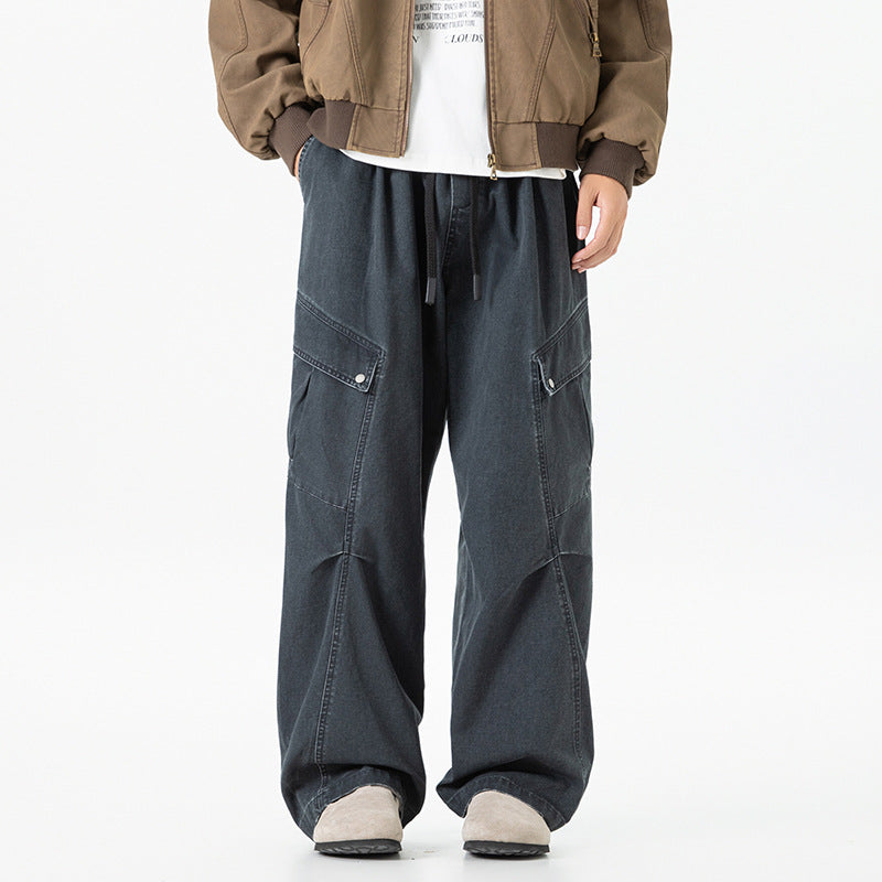 Herren Weite Utility-Cargo-Hose im Baggy‑Cut mit Tunnelzugbund und großen Klappentaschen Drune