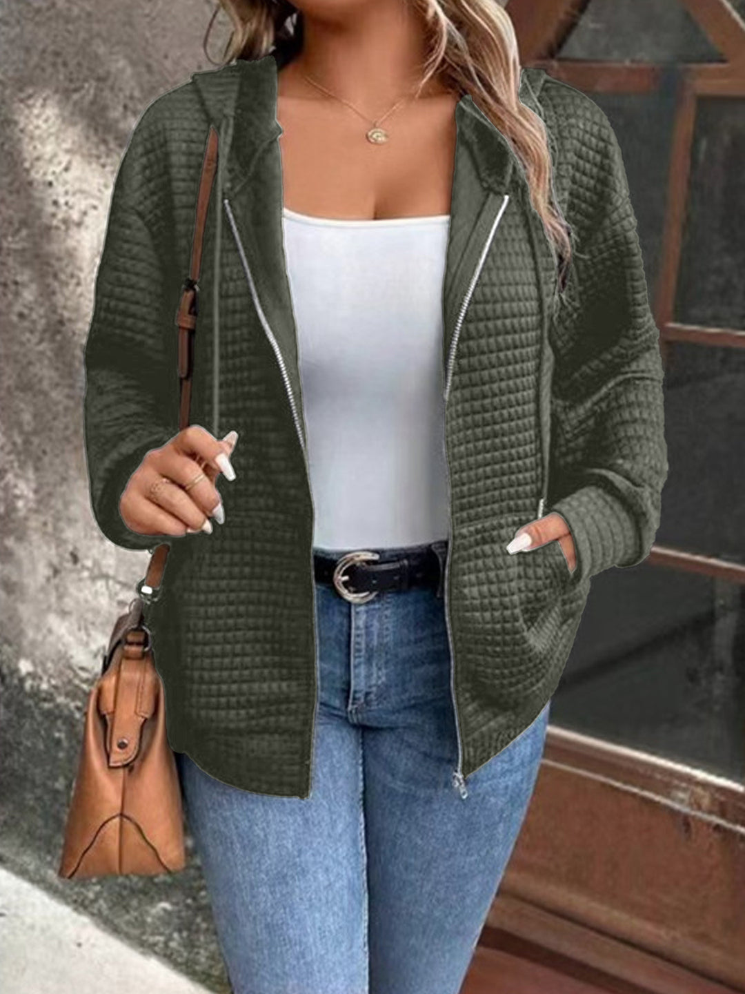 Damen Steppjacke mit Kapuze und Reißverschluss Drune