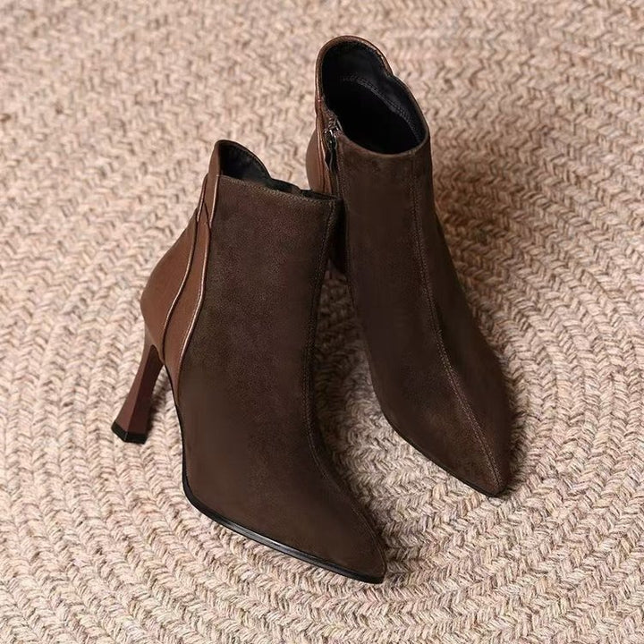 Damen Elegante Ankle Boots mit spitzem Fuß und hohem Absatz Drune