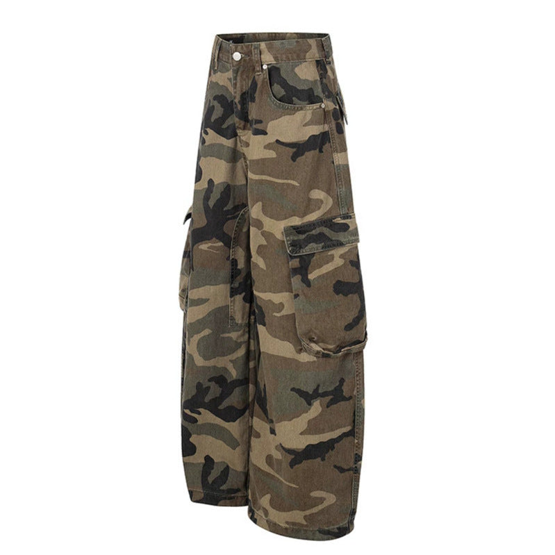 Damen weite Cargo-Hose im Camouflage-Print mit Multi-Taschen Drune