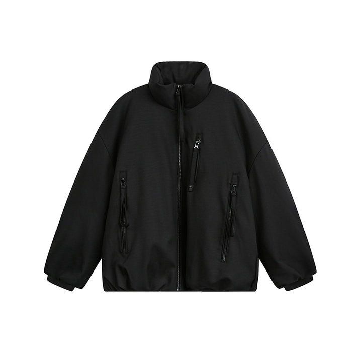 Unisex Weit geschnittene Utility-Fleecejacke mit Stehkragen und mehreren Reißverschlusstaschen Drune