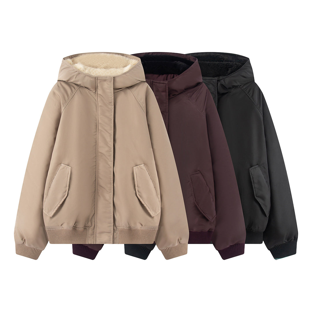 Damen nan wattierte Kapuzenjacke mit Teddyfutter, verdeckter Reißverschluss und Rippbündchen Drune