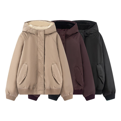 Damen nan wattierte Kapuzenjacke mit Teddyfutter, verdeckter Reißverschluss und Rippbündchen Drune