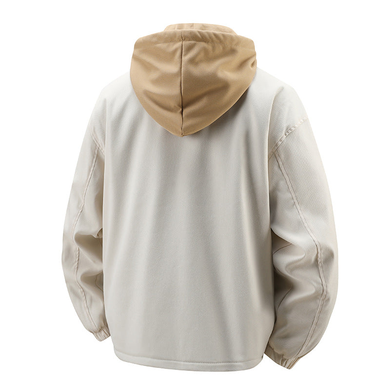 Herren  geschichtete Kapuzen Utility Parka Jacke mit kontrastierender Kapuze Innenfutter Klappe und Reißverschlusstaschen Drune