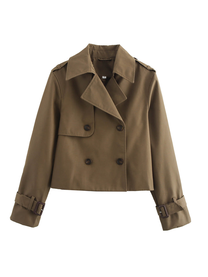 Damen Cropped Trenchcoat mit Doppelreihe und verstellbaren Manschetten Drune