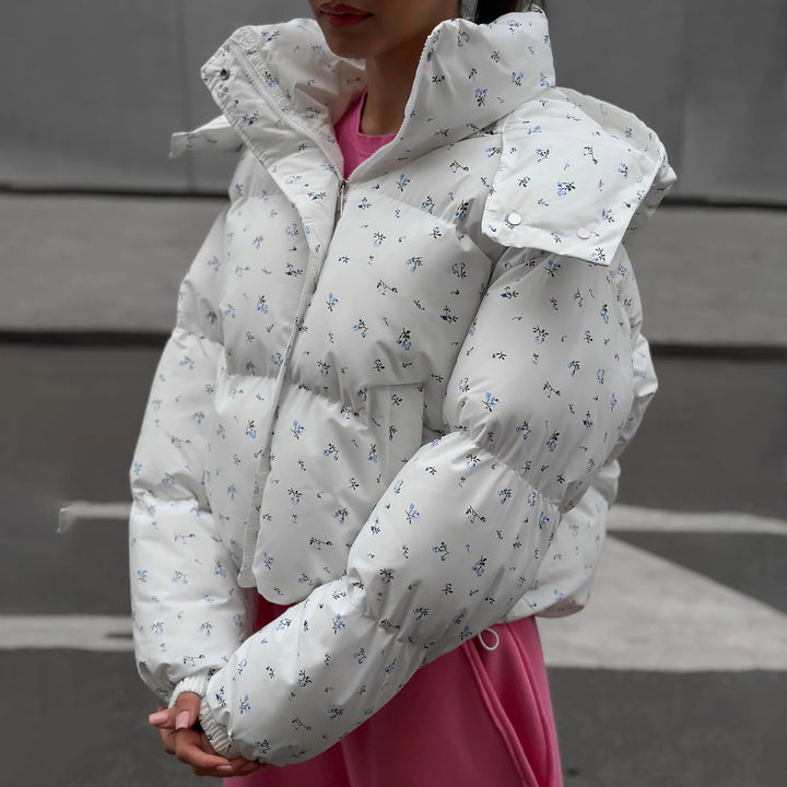 Damen Winterjacke mit floralen Mustern und voluminösen Ärmeln Drune