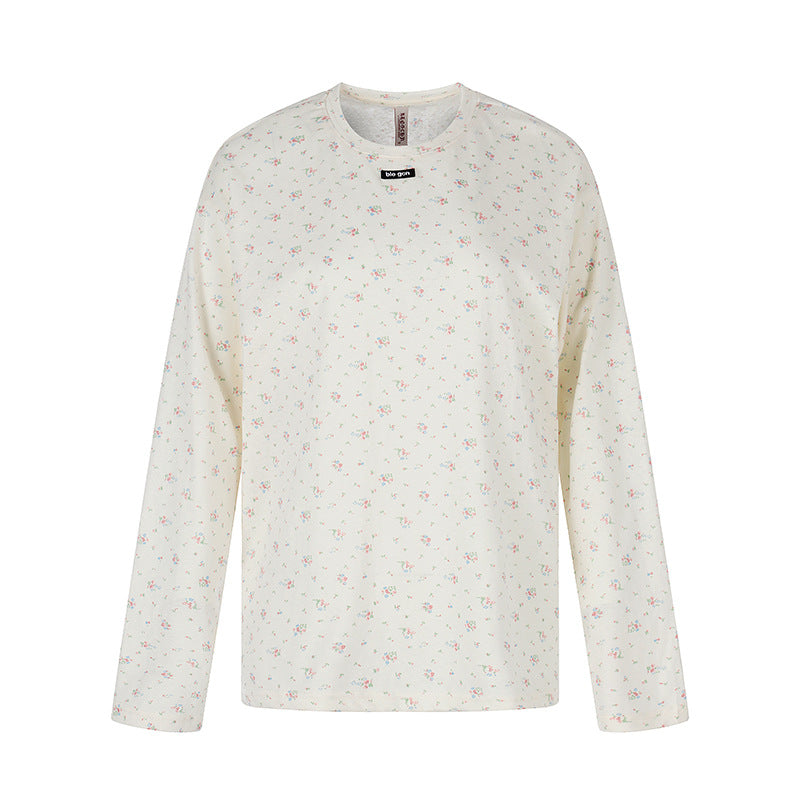 Damen Langarmshirt mit zartem Blumenprint und Rundhalsausschnitt Drune