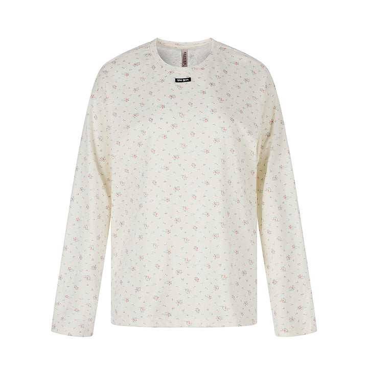 Damen Langarmshirt mit zartem Blumenprint und Rundhalsausschnitt Drune
