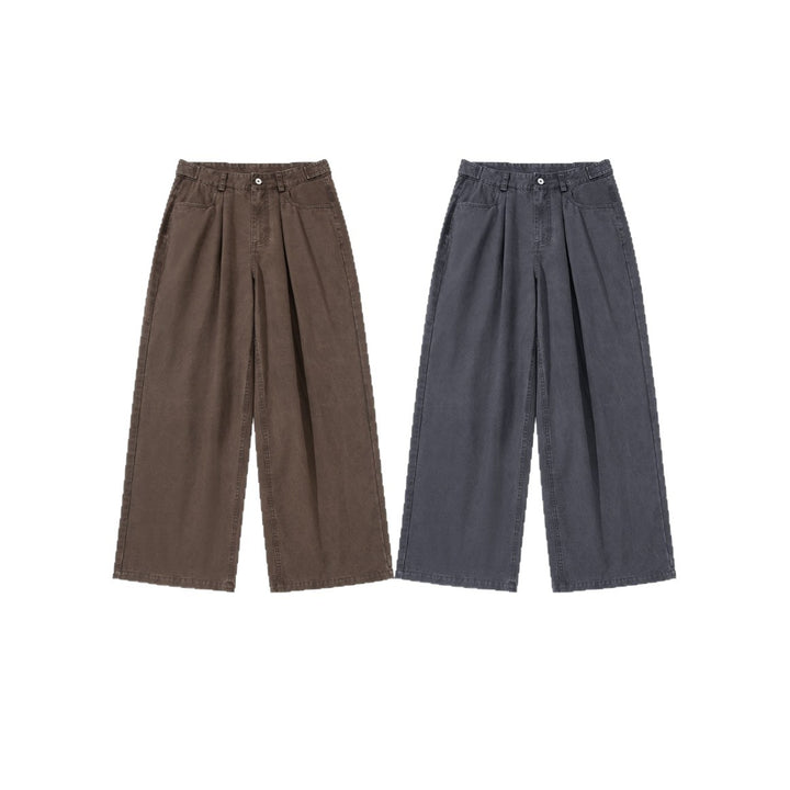 Damen Hochtaillierte Canvas-Culotte mit Vorderfalten und geradem Bein Drune