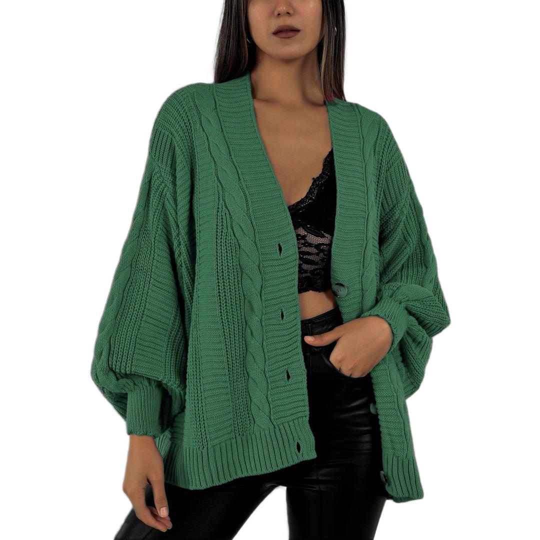 Damen Grobstrick-Cardigan mit großen Knopfdetails und voluminösen Ärmeln Drune