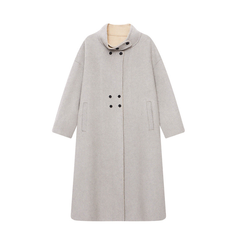 Damen eleganter Wollmantel mit hohen Kragen und praktischen Taschen Drune