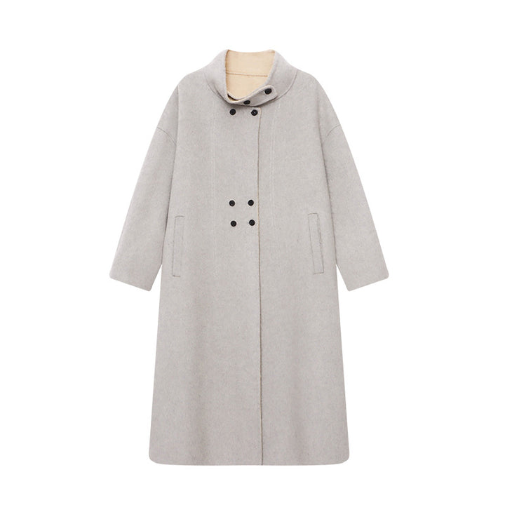 Damen eleganter Wollmantel mit hohen Kragen und praktischen Taschen Drune