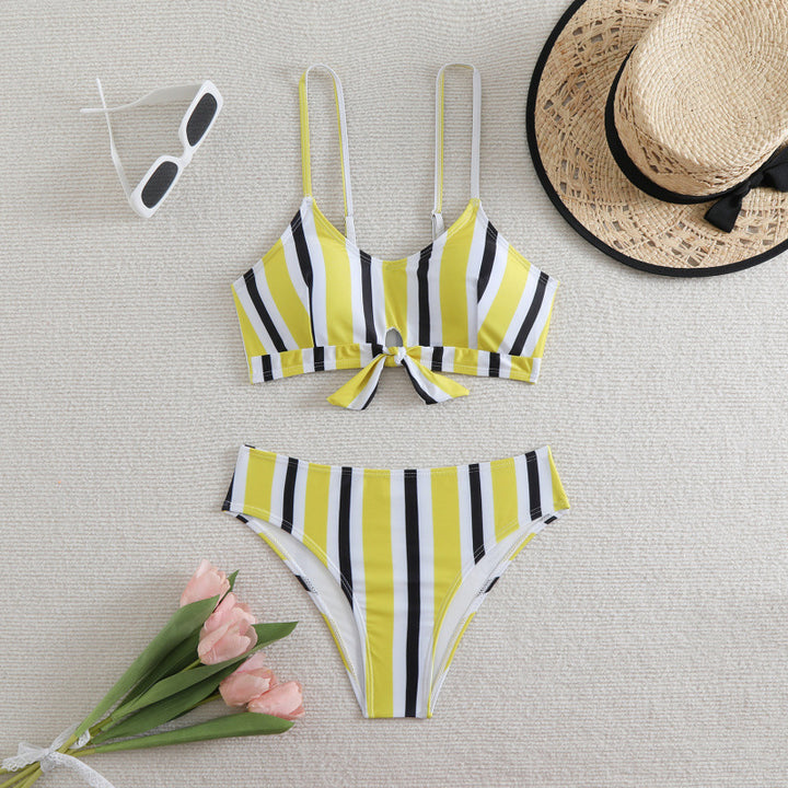 Damen Bikiniset mit eleganten Streifen und chicem Knoten Drune