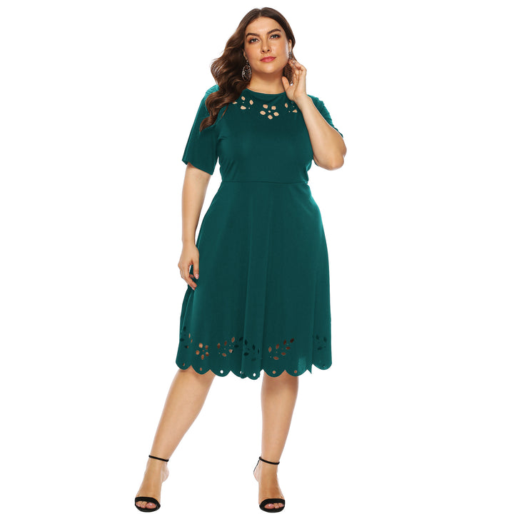Damen elegantes Kleid mit durchbrochenem Kragen und wellenförmigem Saum Drune