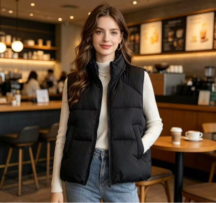 Damen nan kurzer wattierter Pufferjacke mit hohem Stehkragen und praktischen Eingrifftaschen Drune