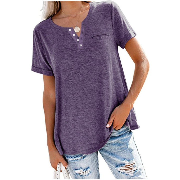 Damen hochwertiges T-Shirt mit Knopfdetail und lockerem Schnitt Drune