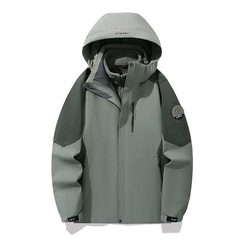 Herren wasserdichte dreiteilige Winterjacke mit abnehmbarer Kapuze und Fleece-Innenjacke Drune