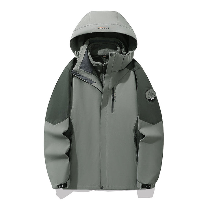 Herren wasserdichte dreiteilige Winterjacke mit abnehmbarer Kapuze und Fleece-Innenjacke Drune