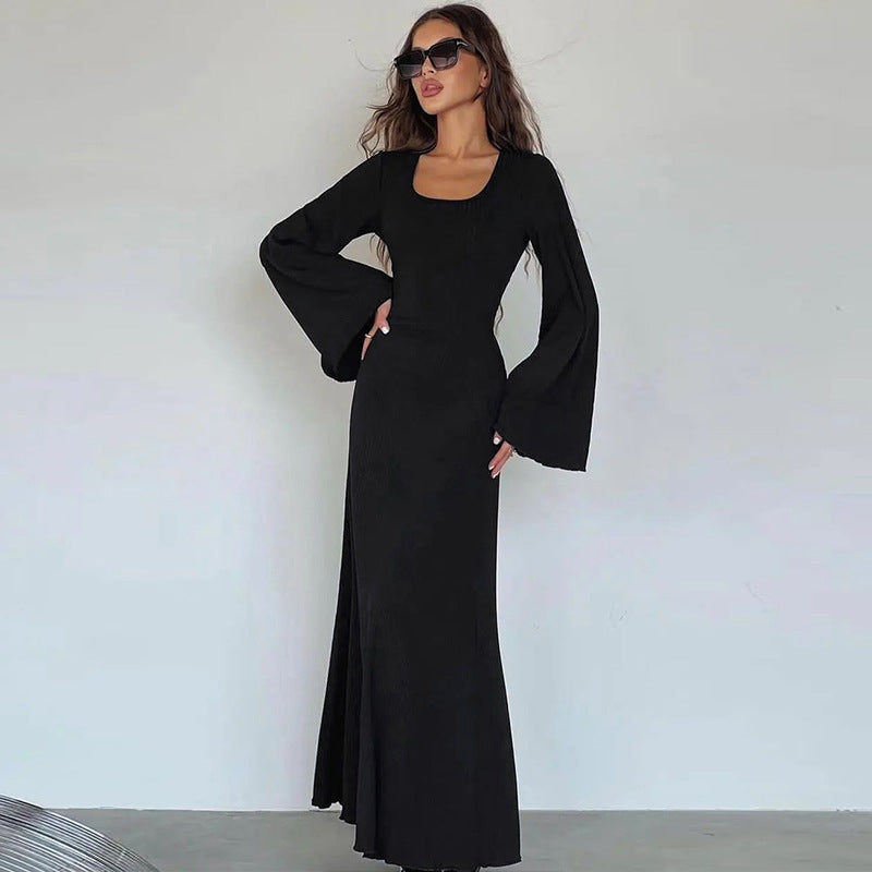 Damen Maxikleid mit langem, weitem Ärmel und elegantem Quadrat-Ausschnitt Drune